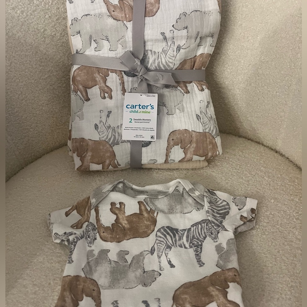 Carter's Animal Print Onsie and Swaddles